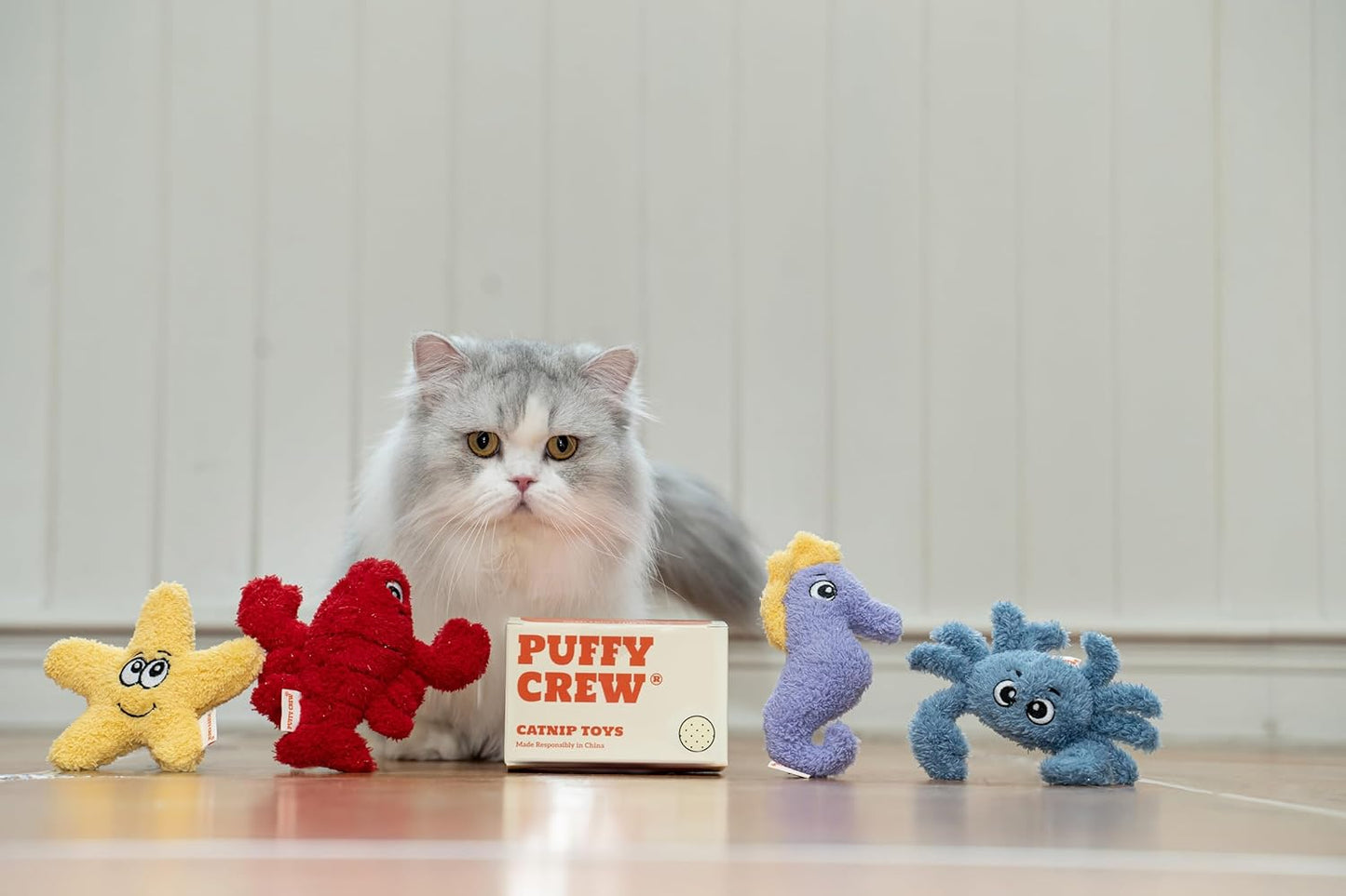 4 Pack Interactive Catnip Cat Plush Toy, Ocean Theme Set, 5'', for All Breed Size Cats (4 in 1)