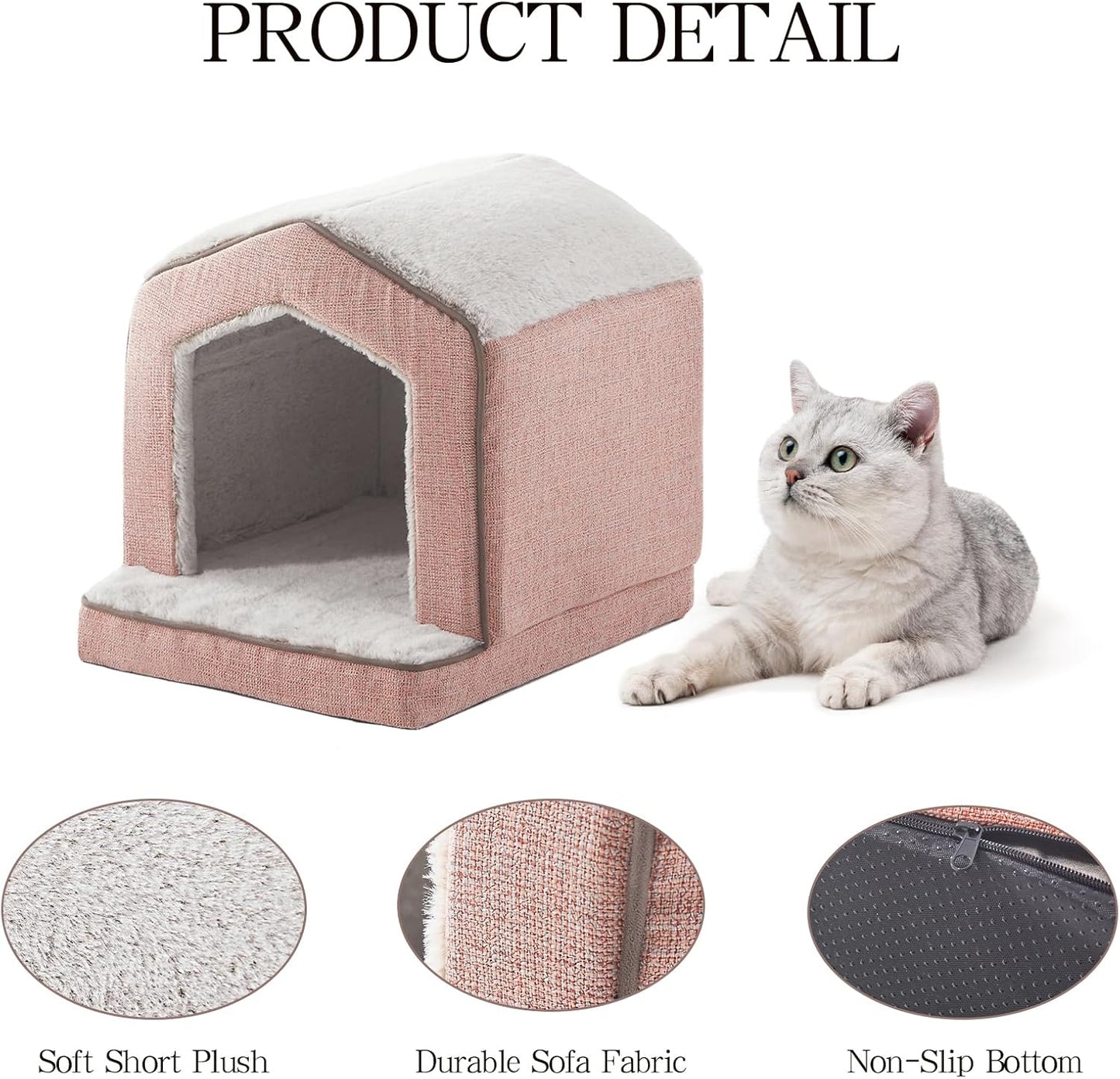 Orthopedic Cat Houses for Indoor Cats,Small Dogs,Super Soft Cat Bed Cave,Condos, Cubes,Cat Hideaway,Covered,Cat Bed for Kitty Small Medium Large Pet (Pink, 18" L x 15" W x 17" Th)