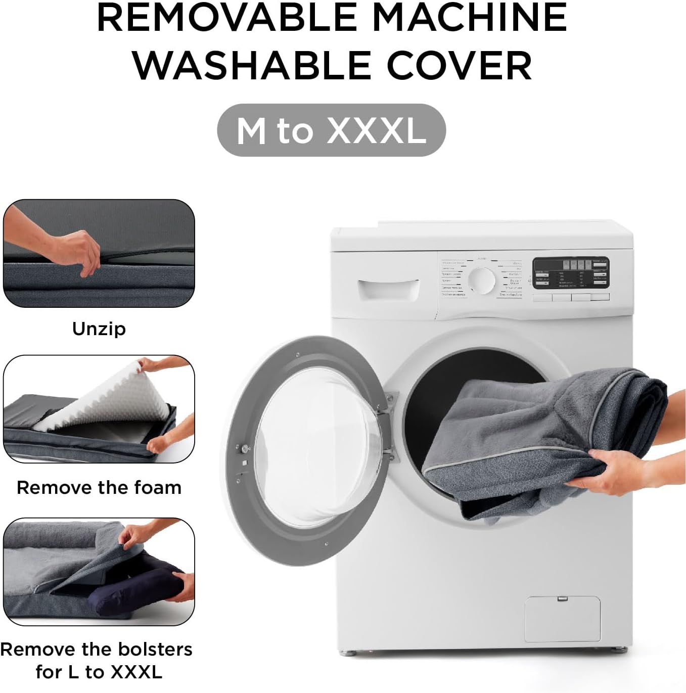 Made4Pets Orthopedic Dog Bed for Medium Large Dogs, Supportive Foam Medium Large Pet Bed Sofa with Washable Removable Cover, Waterproof Dog Couch Bed, Non-Slip Bottom and Egg-Crate Foam, Grey