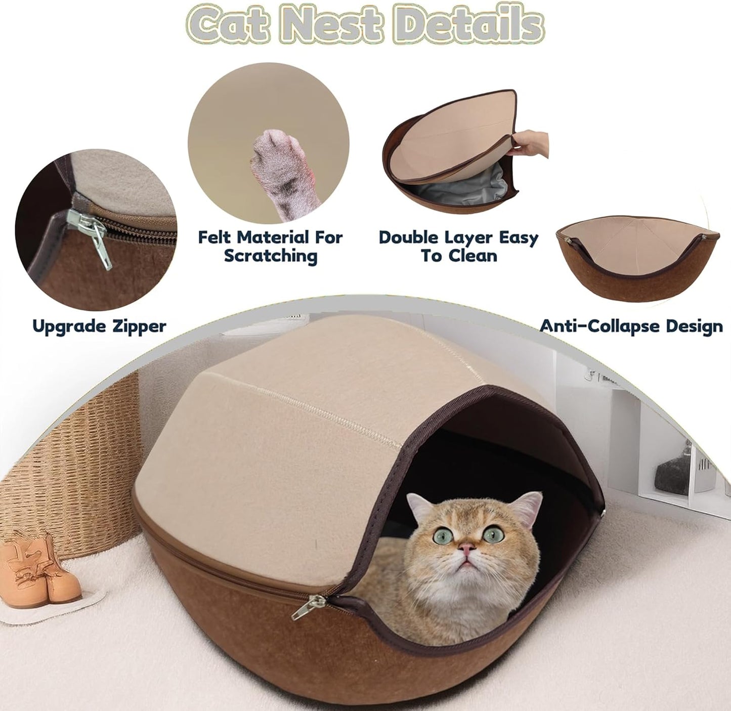 Donut Cat Tunnel Bed Peekaboo Cat Cave for Large Cats Up to 30 Lbs, Kitty Interactive Playing Tent House for Multiple Cats,Detachable,Scratch Resistant (2 in 1 Brown, Medium - 20 Inch Diameter)