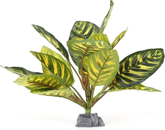 Reptile Terrarium Plants, Bearded Dragon Tank Decor Accessories for Ball Python Leopard Gecko Tree Frog Tarantula Lizard Corn Snake Tortoise Chameleon Crested Gecko - Fake Goeppertia Yellow