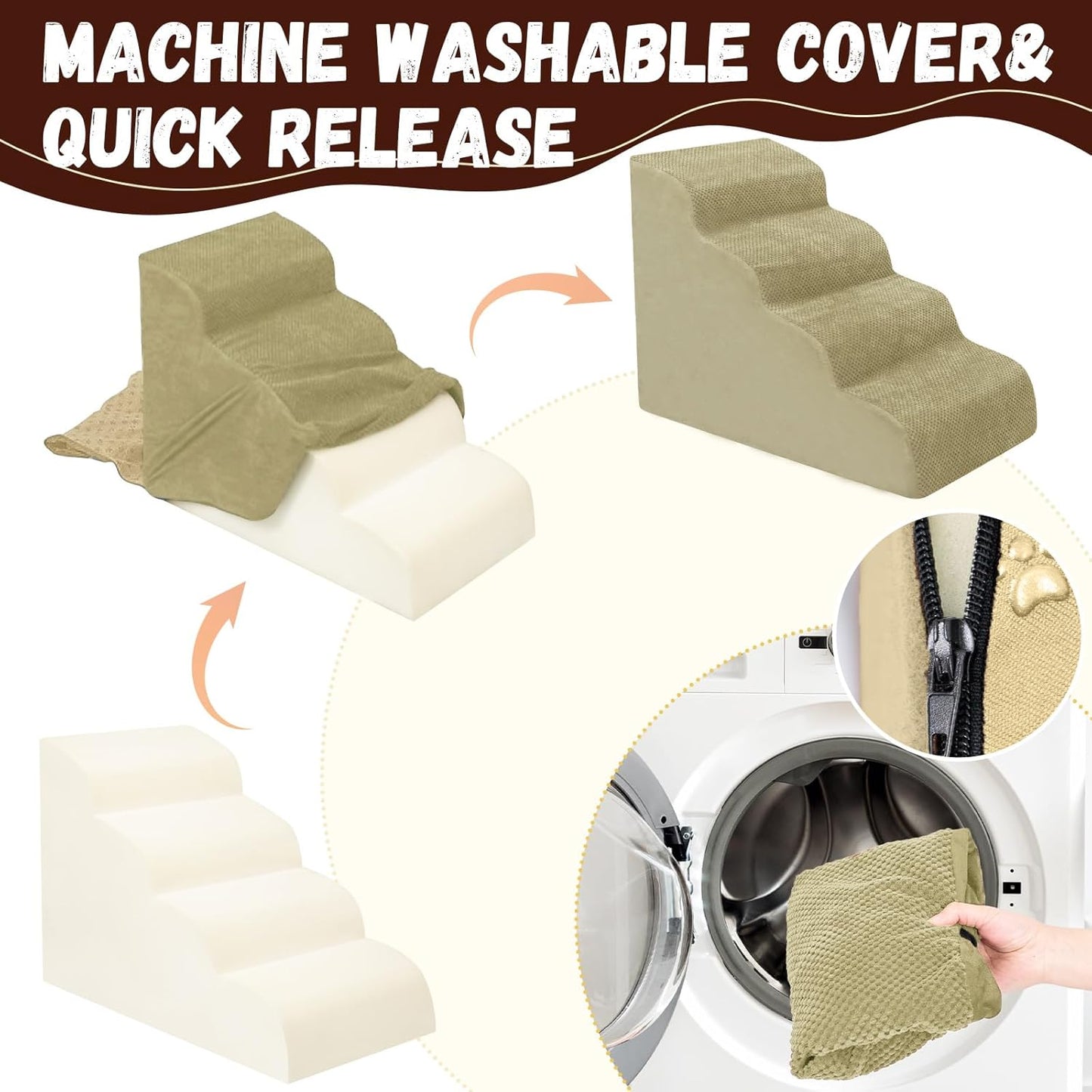 Dog Stairs for Small Dogs - High Density Foam Pet Steps, Extra Wide Dog Ramp with Non-Slip Bottom for High Beds, Couch and Sofa, Best for Dogs Injured, Older Doggy Cats