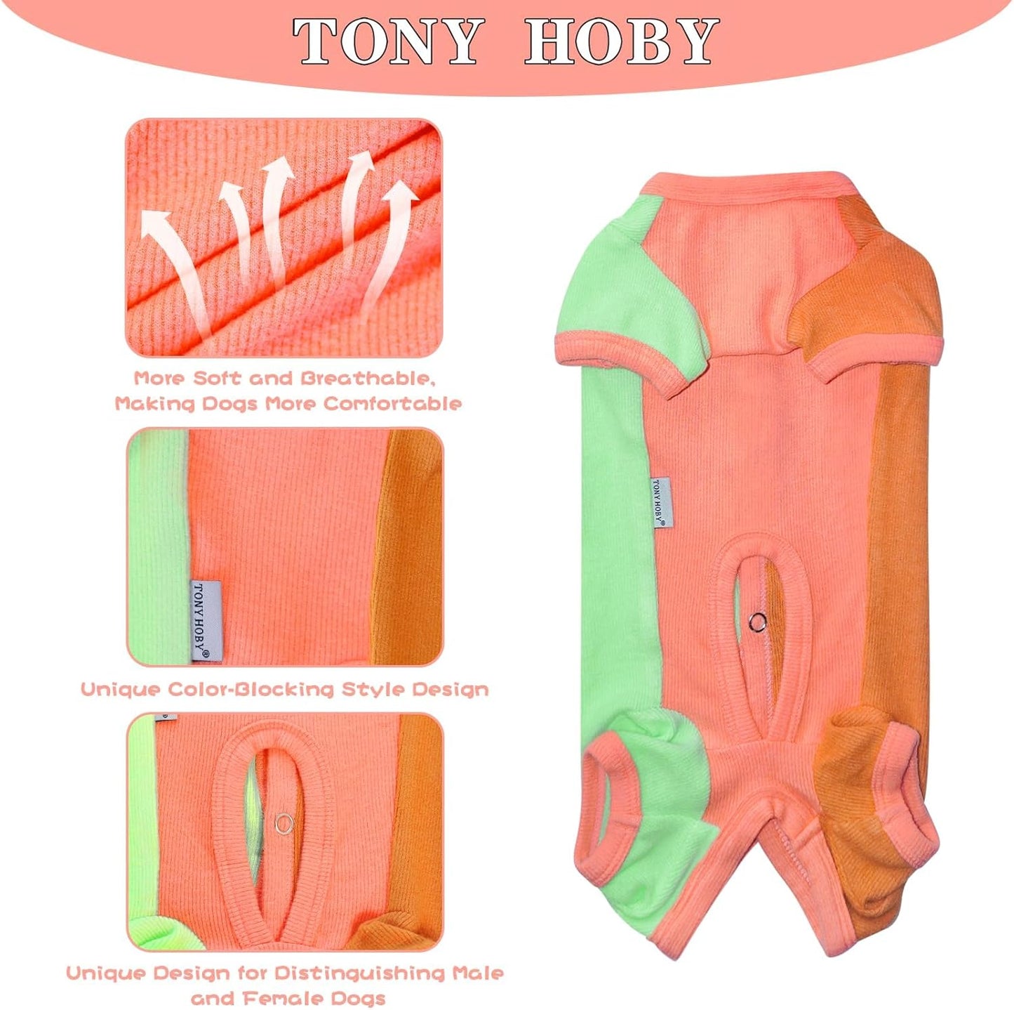 TONY HOBY Dog Pajamas, Male Dog Pajamas Thermal Jumpsuit, Fashion Clashing Color Pet Clothes for Small Medium Dogs (Brown&Orange, Boy, XL)