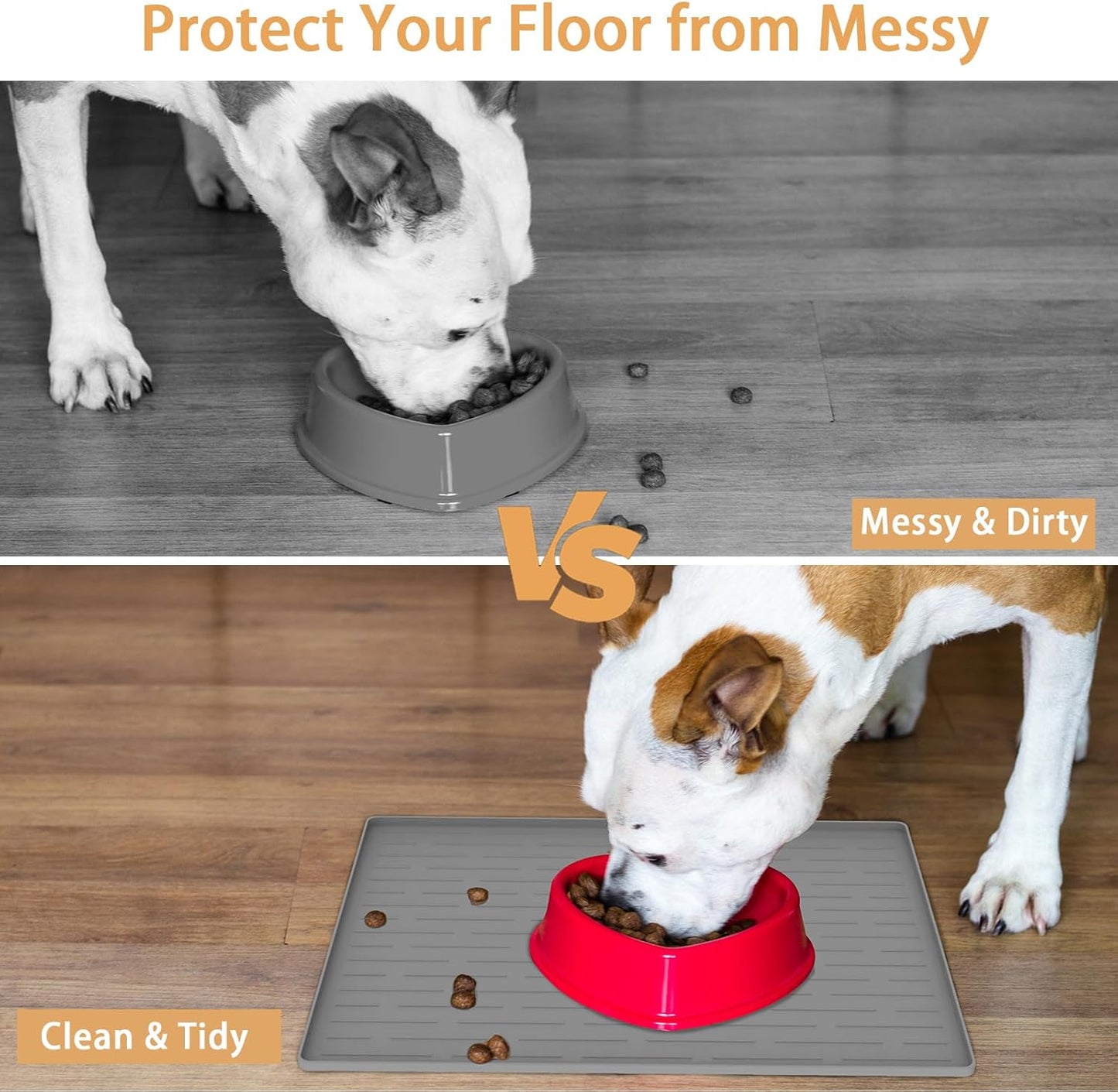 18" x 12" Dog Food Mat, Silicone Pet Mats for Food and Water, Nonslip Pet Feeding Mats for Floors, Dog Cat Bowl Mat with Raised Edges, Light Gray