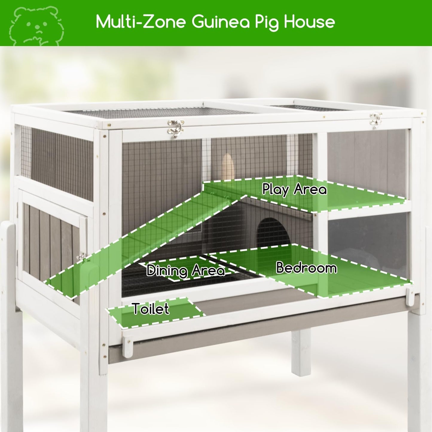 Guinea Pig Cages Hamster Cage Indoor with Stand, Chew Proof Rabbit Cages Habitat for Small Animals with Pull Out Tray, Detachable Legs, Large Guinea Pig House with Ramp, Hideout