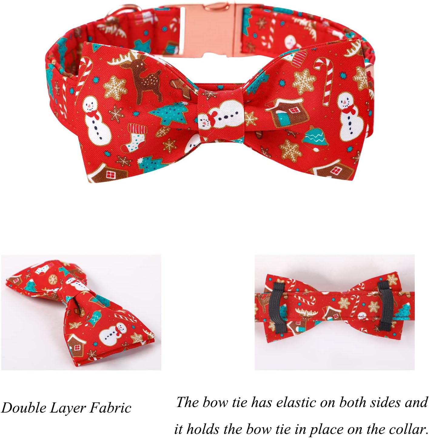 Lionet Paws Christmas Dog Collar with Bowtie, Dog Bowtie Collar with Metal Buckle for Dogs and Cats, Adjustable Comfortable Dog Collar Girl Boy Gift，XXS, Neck 7-11 in