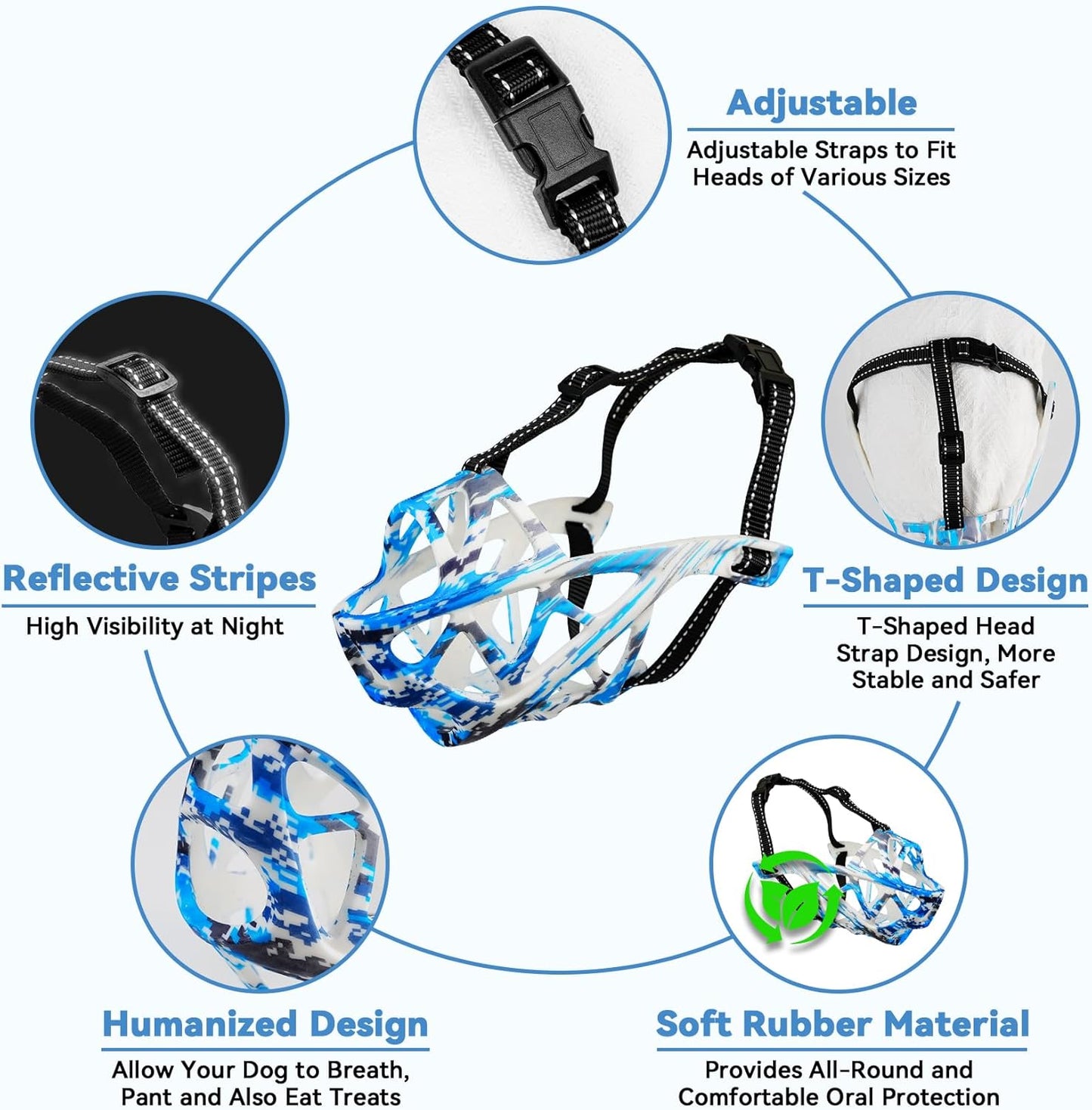 Dog Muzzle for Large Dogs, Breathable Basket Muzzles for Small, Medium and X-Large Aggressive Dog, Allows Panting Drinking, Suitable for Grooming Trimming Training (Camouflage Blue, S)