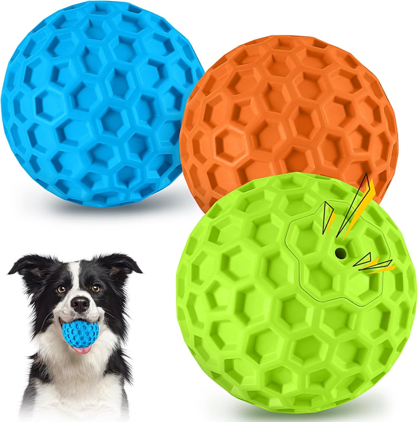 LUKITO Dog Chew Toys, Dog Toys for Aggressive Chewers Large Breed, Interactive Squeaky Balls, Tough Dog Toys with Natural Rubber for Large and Medium Small (3 Balls)