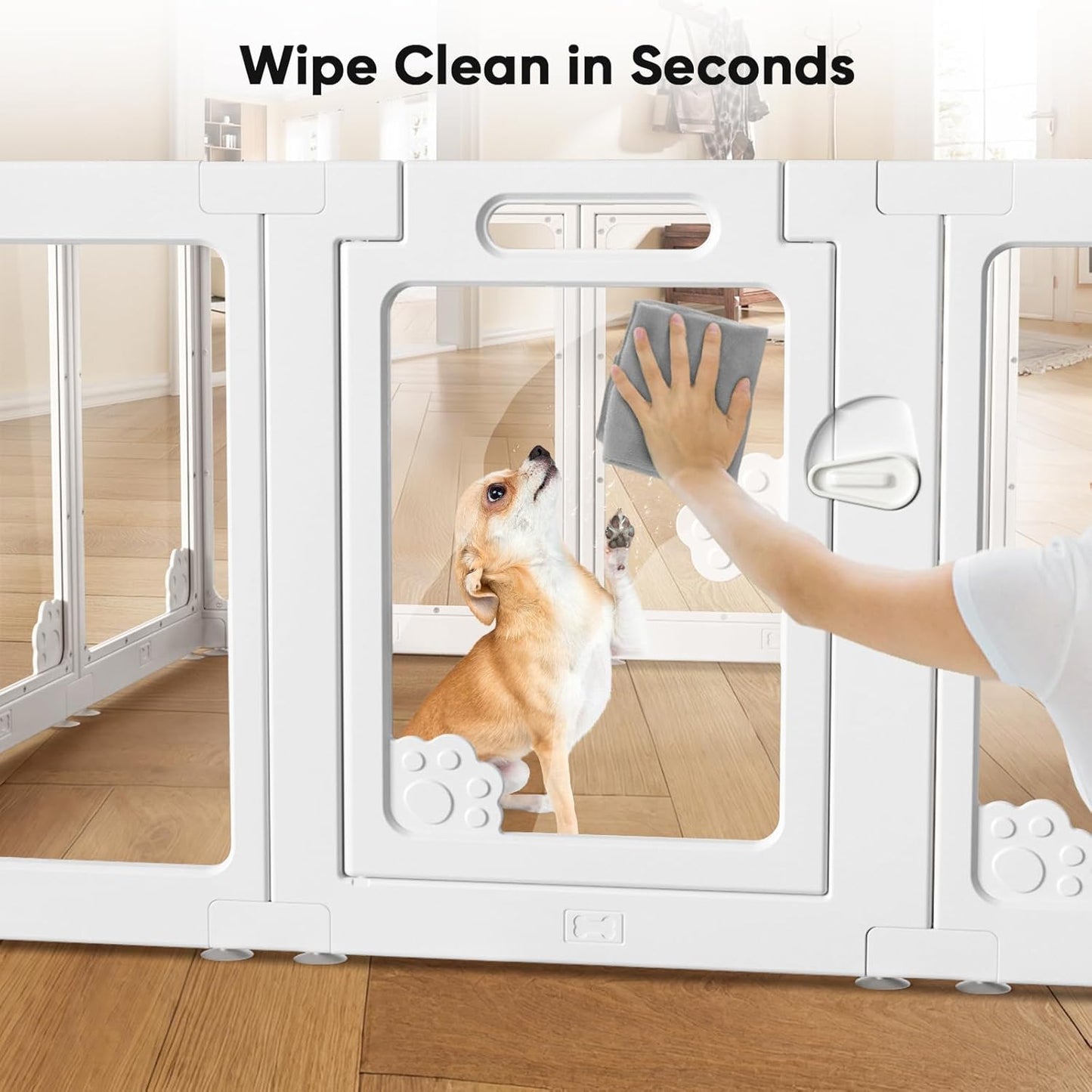 Acrylic Clear Dog Play Pen Indoors, Puppy Playpen with Door for Small Dogs Puppies, Transparent Plastic Pet Playpen Cage Fence Crate Kennel for Cat Kitten Rabbit Bunny Ferret etc (White-12 Panels)