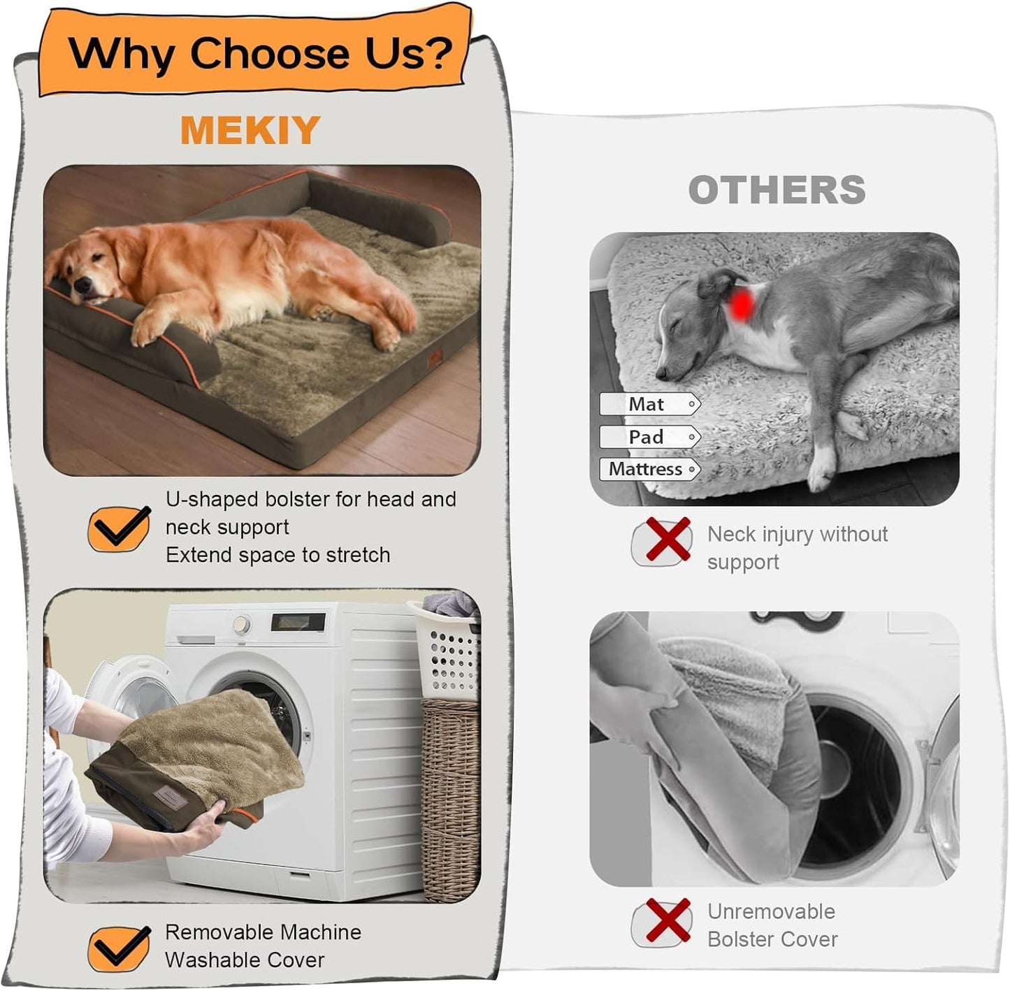 Extra Large Dog Bed-Orthopedic Waterproof XL Dog Bed for XLarge Extra Big Dogs - Foam Couch Sofa Washable with Removable Cover-Brown