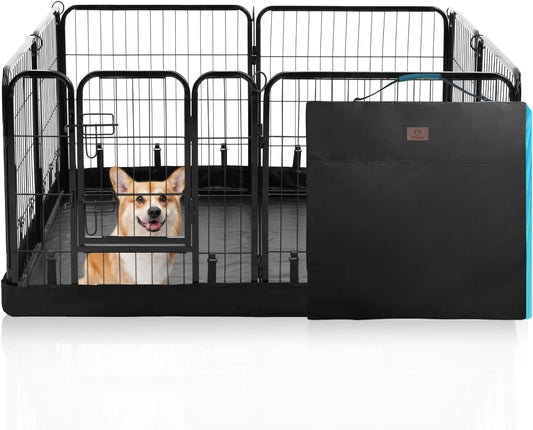 PJYuCien Dog Playpen Plus Storage Bag, 24" H 8 Panels Puppy Pen with Square Bottom, Heavy Duty Dog Fence for Puppies/Small Dogs