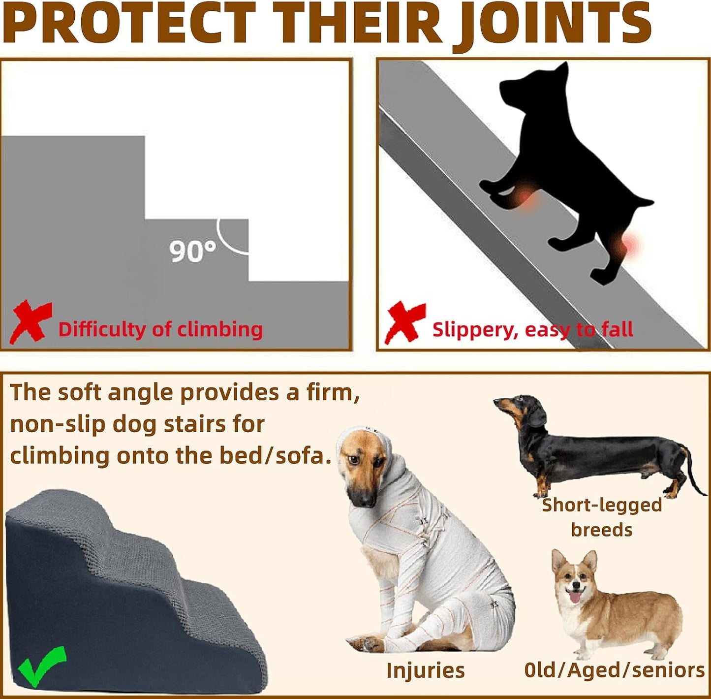 Dog Stairs to high beds, 3-step dog stairs for dogs to get on bed couch high 16"-20 inch, dog pet stairs for small large dogs cats climbing to bed, Non-Slip balanced doggy Grey (23.7*15.8*15.8 IN 33D)