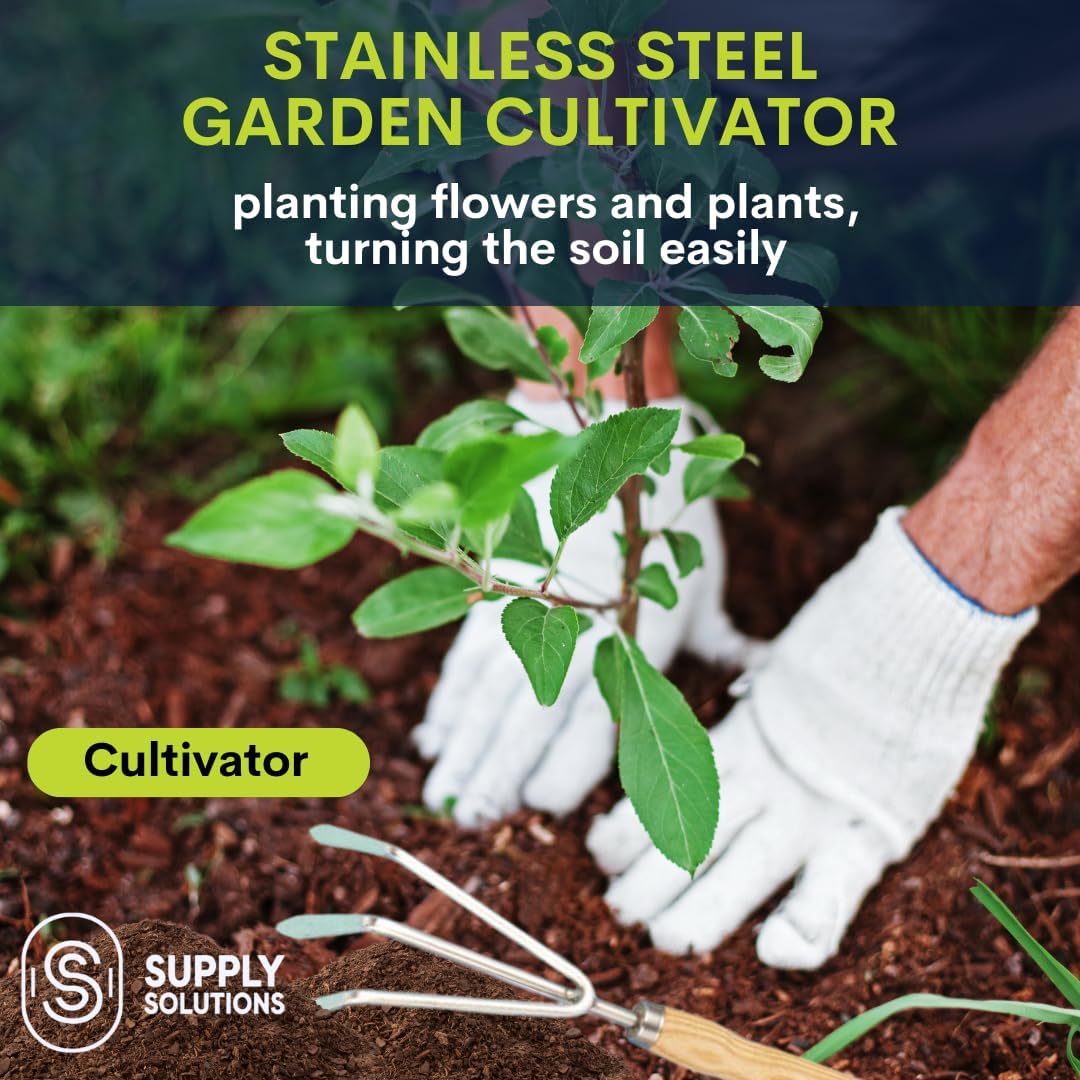 Gardening Tools - Perfect Garden Tools for Women or Men - Small Heavy Duty Gardening Hand Tools with Trowel, Transplanter, Fork, Rake, and Cultivator - Ergonomic Design Gardening Kit