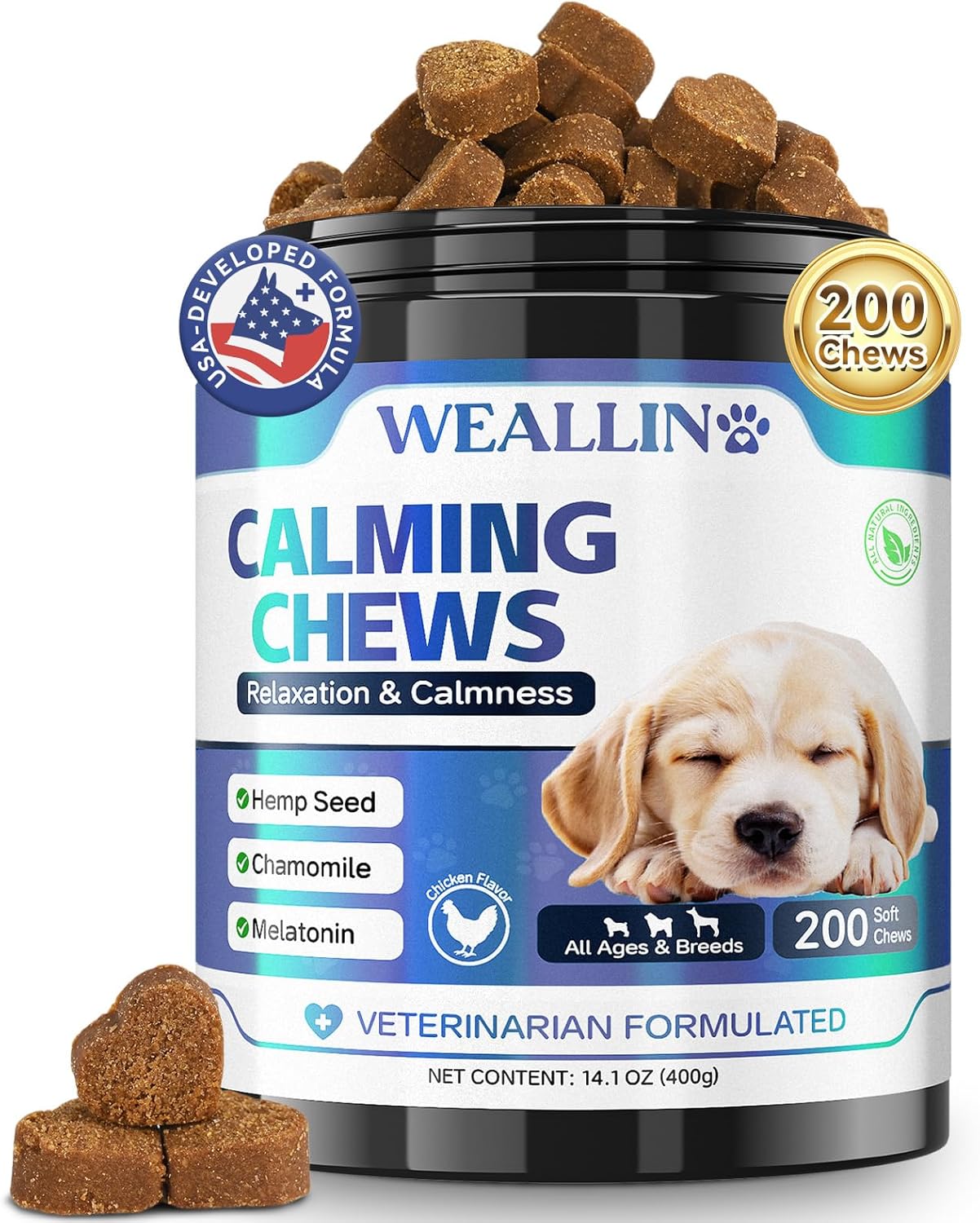 200 PCS Hemp Calming Chews for Dogs 200, Advanced Calming Treats for Dogs with Hemp Oil Melatonin Chamomile for Anxiety Relief, Separation, Stress Relief - Chicken Flavor
