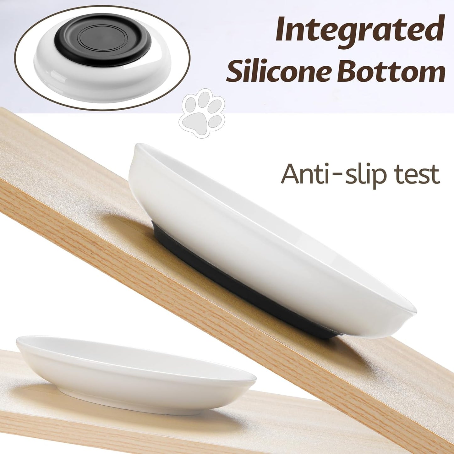 No Spill Cat Bowls,Cat Food Bowl,Anti Whisker Fatigue Healthy Ceramic Cats Dishes Set for Indoor Cats,Shallow Wide Kitten Plates for Food and Water,Non-Slip Silicone Bottom,3 Pack