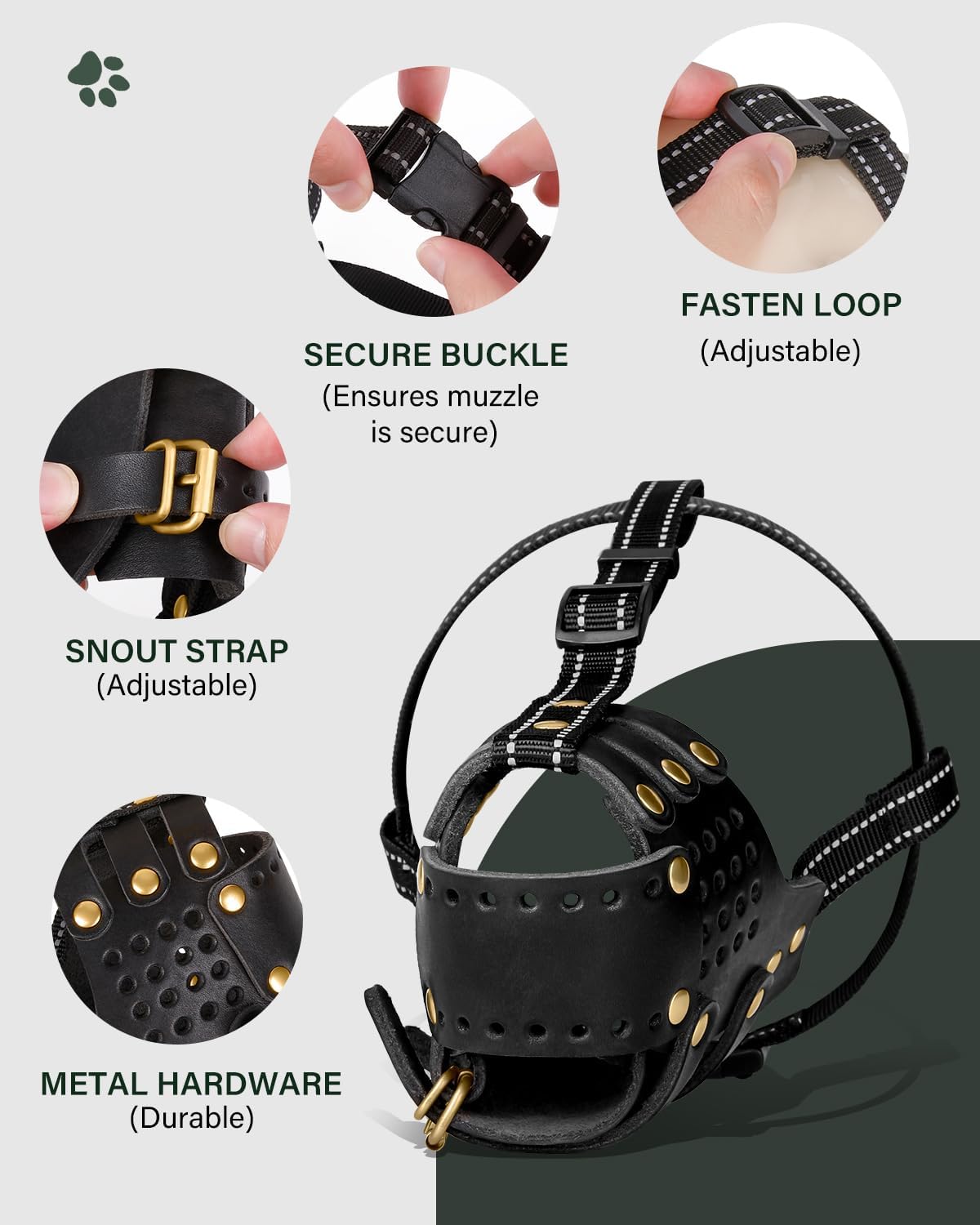 Dog Muzzle, Leather Basket Soft Muzzles Medium Large Breeds, Pitbull Dog Muzzle Amstaff Staffordshire Terrier, German Shepherd Dalmatian Doberman Adjustable (M)