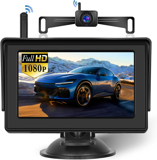 Hikity Wireless Backup Camera System 4.7 Inch Car Monitor Kit HD 1080P License Plate Rear View Camera, Digital Stable Signal, Night Version, IP68 Waterproof, Reverse Camera for Cars