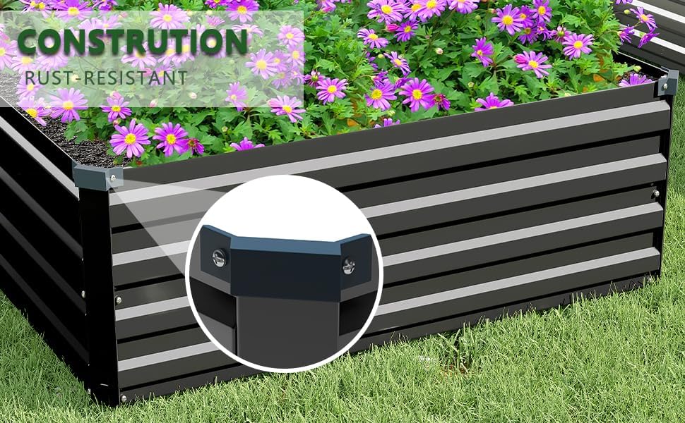 MGNO 2pcs 12x4x1FT Galvanized Raised Garden Bed-Outdoor Planter Box for Vegetables-Metal Garden Bed,RRectangle Planting Box for Herb,Flower,Black