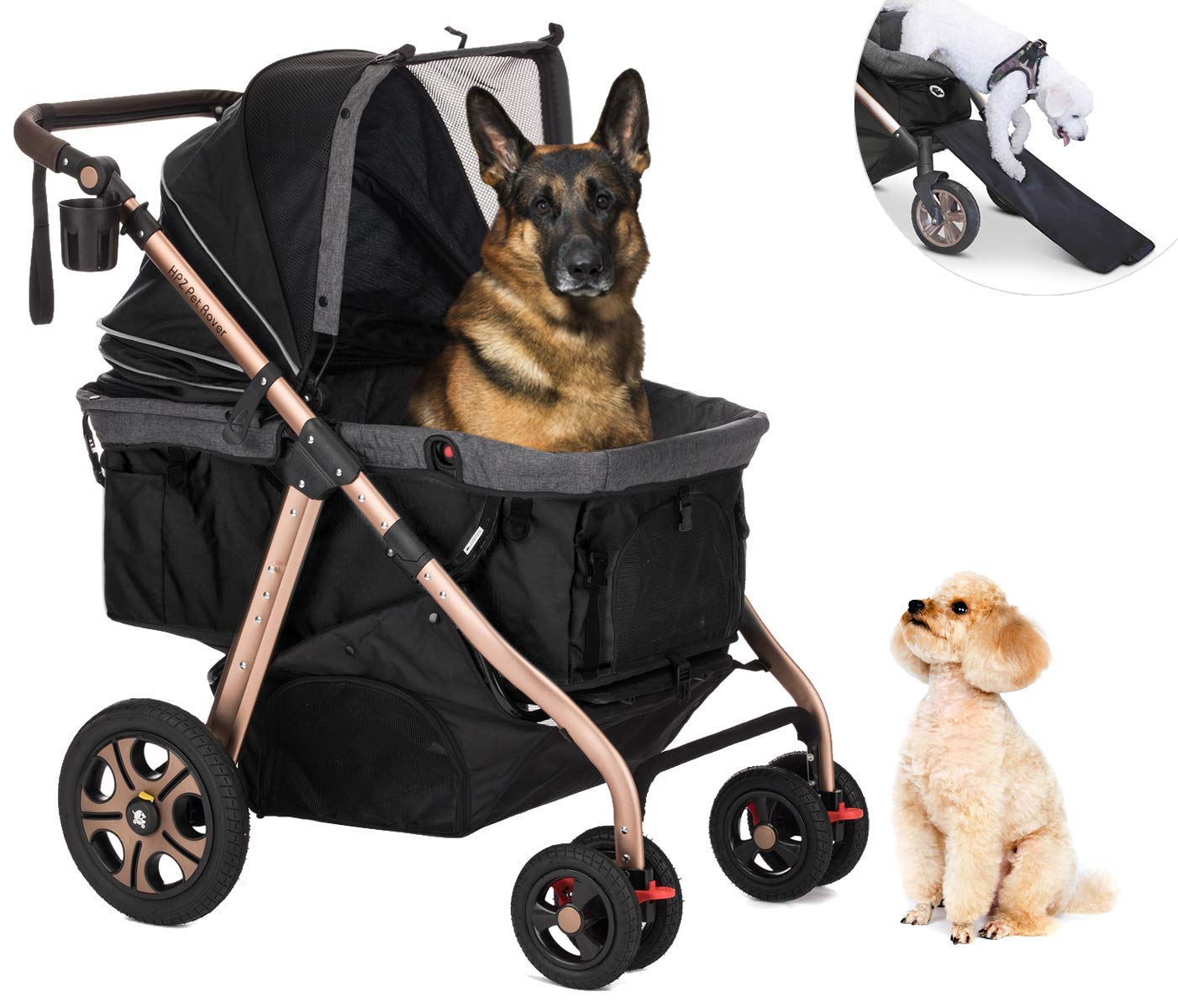 Titan-HD Premium Super-Sized Dog/Cat/Pet Stroller SUV Travel Carriage/w Access Ramp/100Lbs Capacity/Pumpless Rubber Wheels/Aluminum Frame for Small, Med, Large, XL Pets (Black)