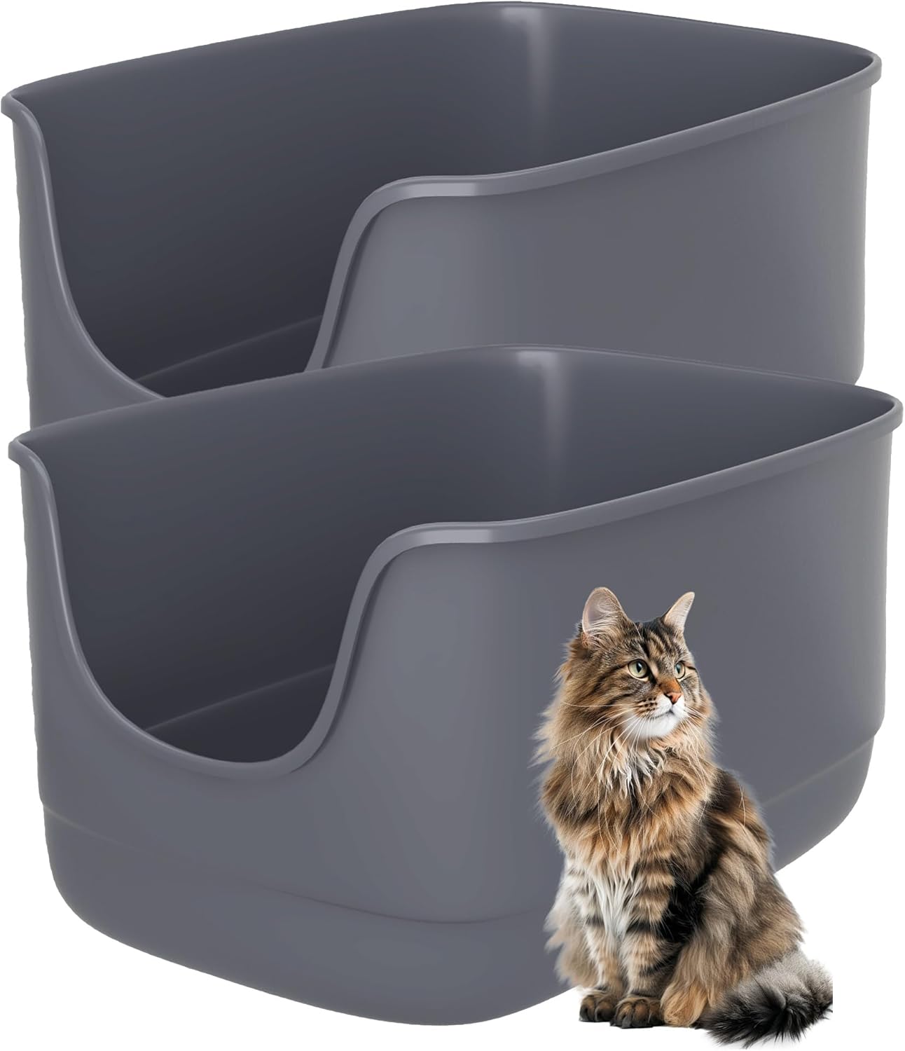 Gefryco Jumbo Cat Litter Box with High Sides, Extra Large for Muti Cats Open Big Cat Litter Box Anti-Splashing, High Wall Litter Tray for Indoor Medium and Large Cats(2Pack)