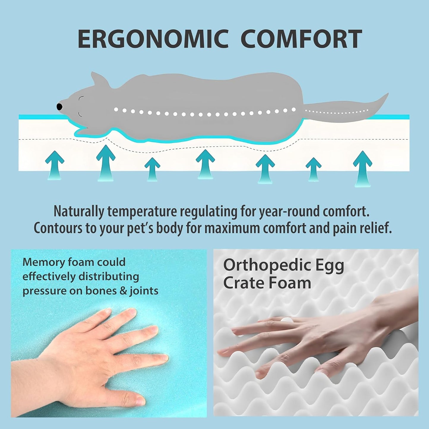 Cooling Dog Bed for Large Dogs - Orthopedic Pet Beds with Memory Foam, QMAX>0.5, Waterproof Removable Washable Cover for Hot Weather, Blue, 35" L x 23" W x 3" H