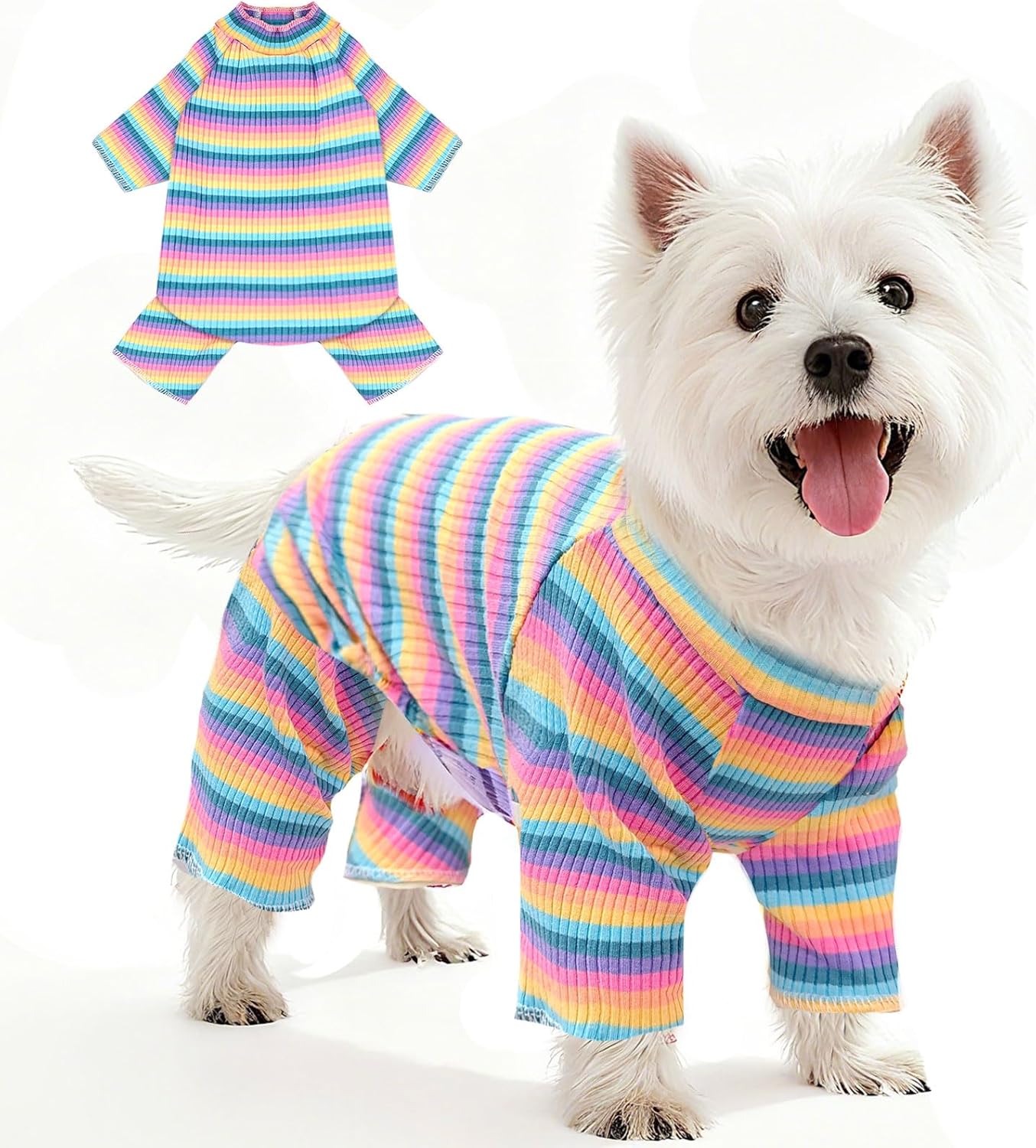 BAEJMJK Striped Dog Pajamas Stretchy Cute Four-Legged Boy Girl Dog Clothes with Sleeves Comfortable Dogs Jumpsuit Colorful Pet Puppy Outfits Apparel for Small Medium Dogs Cats(Pink,Pink,XX-Large)
