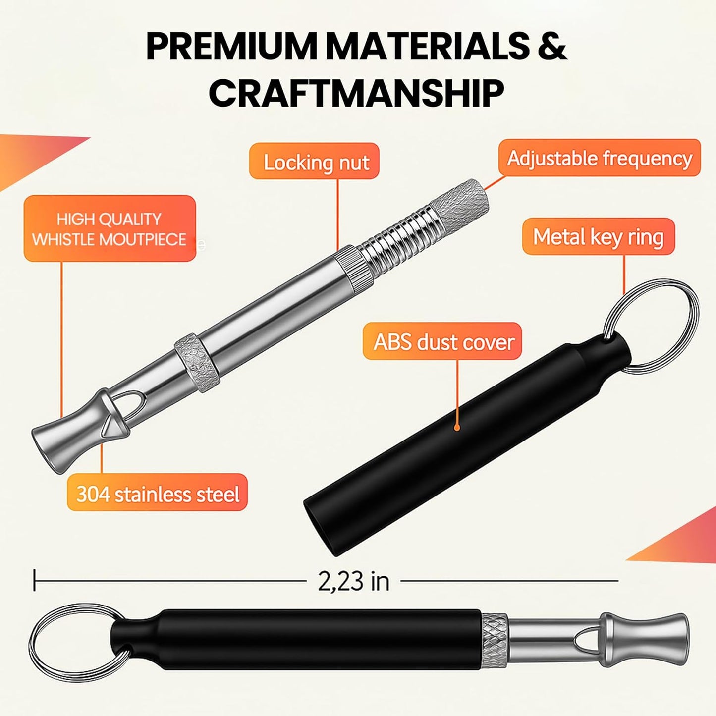 Ami's Delight Dog Whistle Set of 5 | 2PCS Premium Quality Adjustable Dog Whistles with 2 Black Lanyards and a Dog Clicker | Ultrasonic Dog Whistle to Stop Barking Neighbors Dog