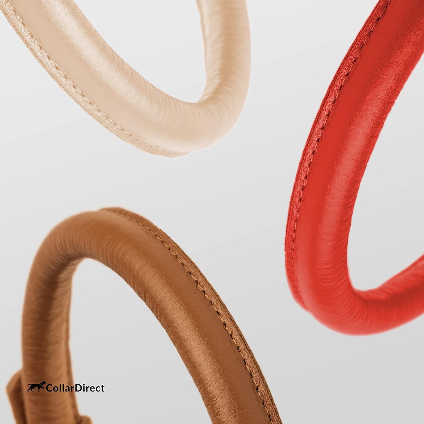 CollarDirect Rolled Leather Dog Collar, Soft Padded Round Puppy Collar, Handmade Genuine Leather Collar Dog Small Large Cat Collars 13 Colors (13-16 Inch, Red Textured)