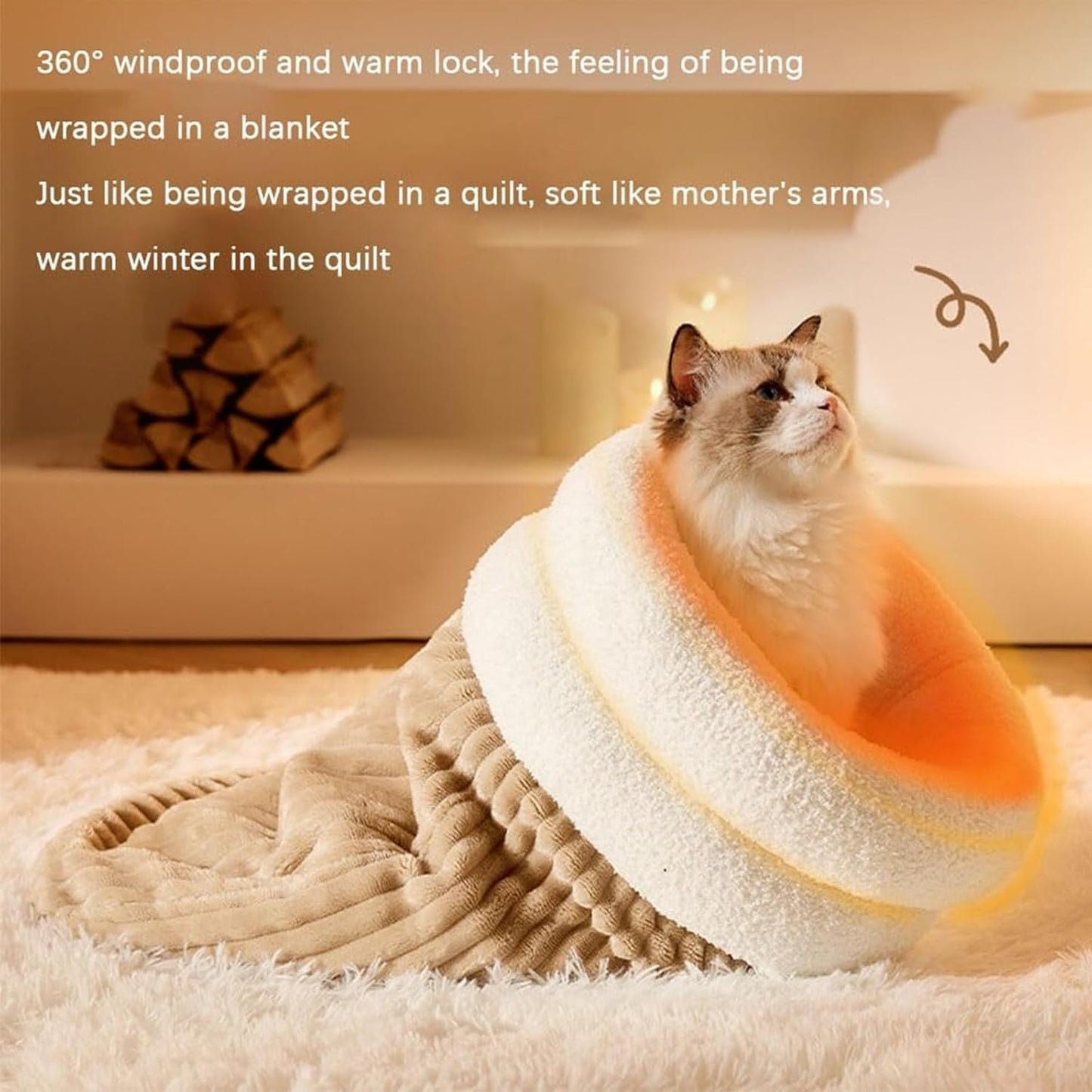 Cat Sleeping Bag - Cozy Pet Nest, Soft Fluffy Washable Bed Cave, Indoor Blanket (E)