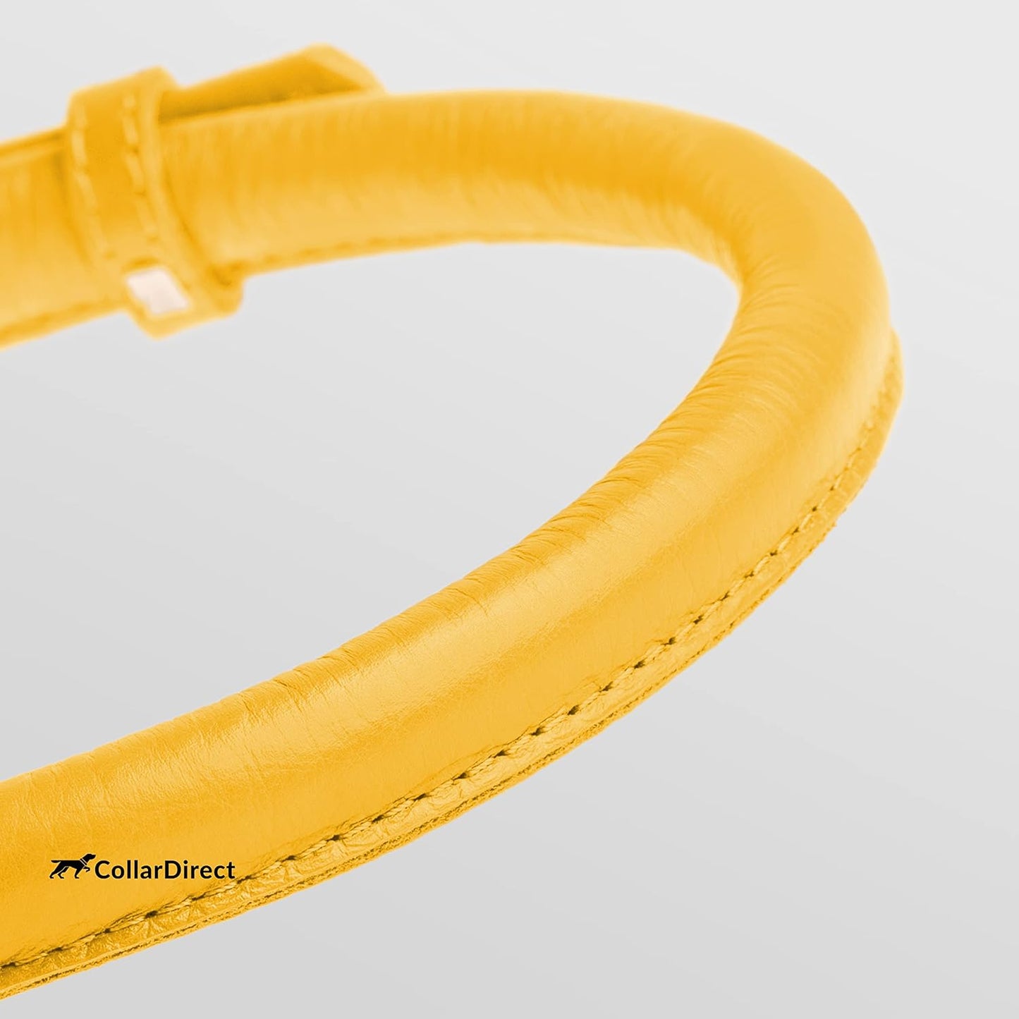 CollarDirect Rolled Leather Dog Collar, Soft Padded Round Puppy Collar, Handmade Genuine Leather Collar Dog Small Large Cat Collars 13 Colors (18-22 Inch, Yellow Textured)