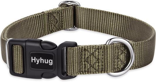 Hyhug Puppy Collar with Quick Release Buckle, Nylon Adjustable Durable Cute Dog Collar for Small Dogs, Male and Female(Small, Military Green)