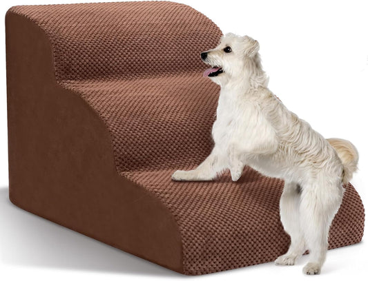 Dog Stairs for Small Dogs - High Density Foam Pet Steps, Extra Wide Dog Ramp with Non-Slip Bottom for High Beds, Couch and Sofa, Best for Dogs Injured, Older Doggy Cats