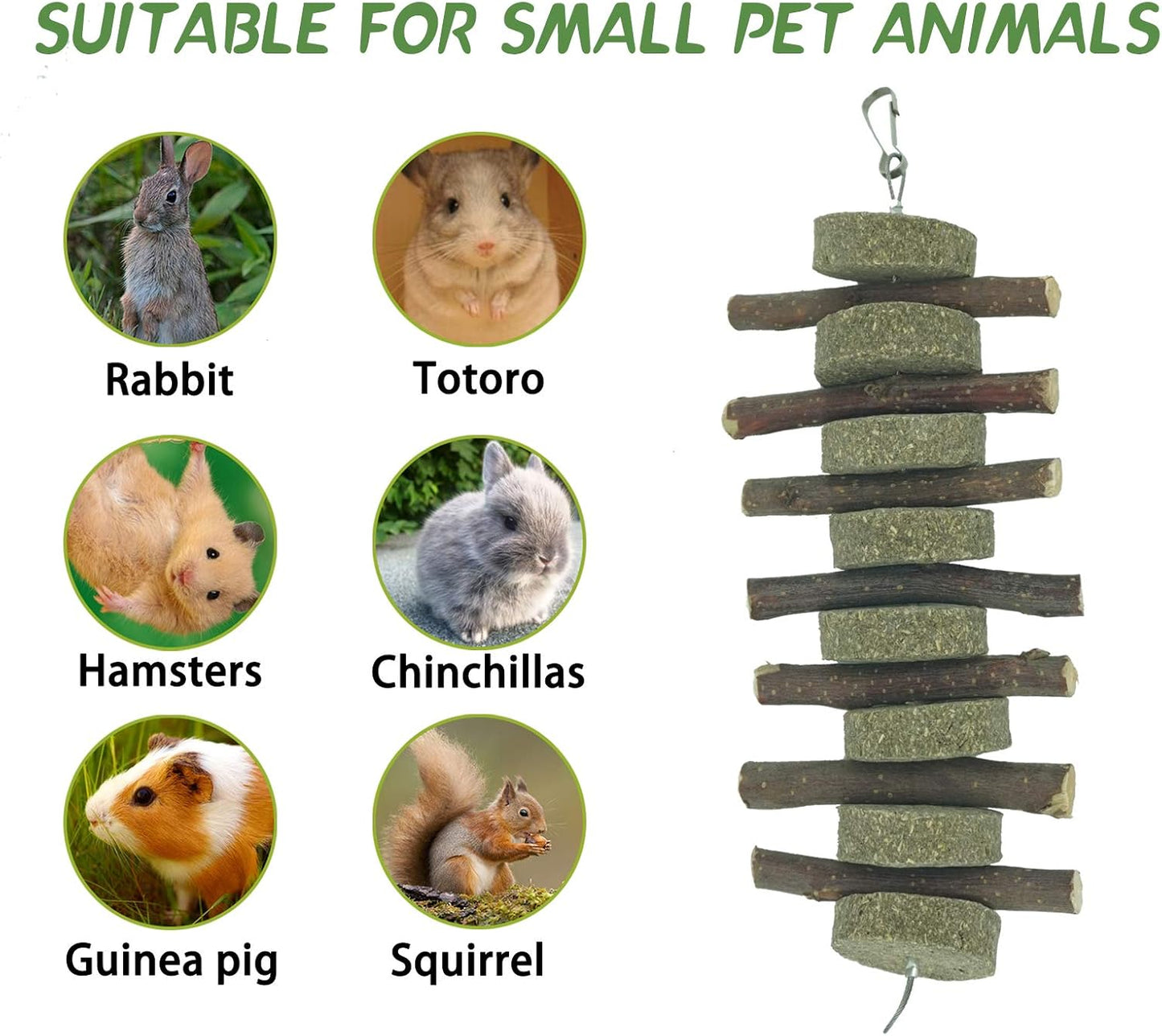 Rabbits Chew Toys Bunny Treats Natural Wood Timothy Hay Grass Chew Toys Treats for Hamster Chinchilla Guinea Pigs 6pcs