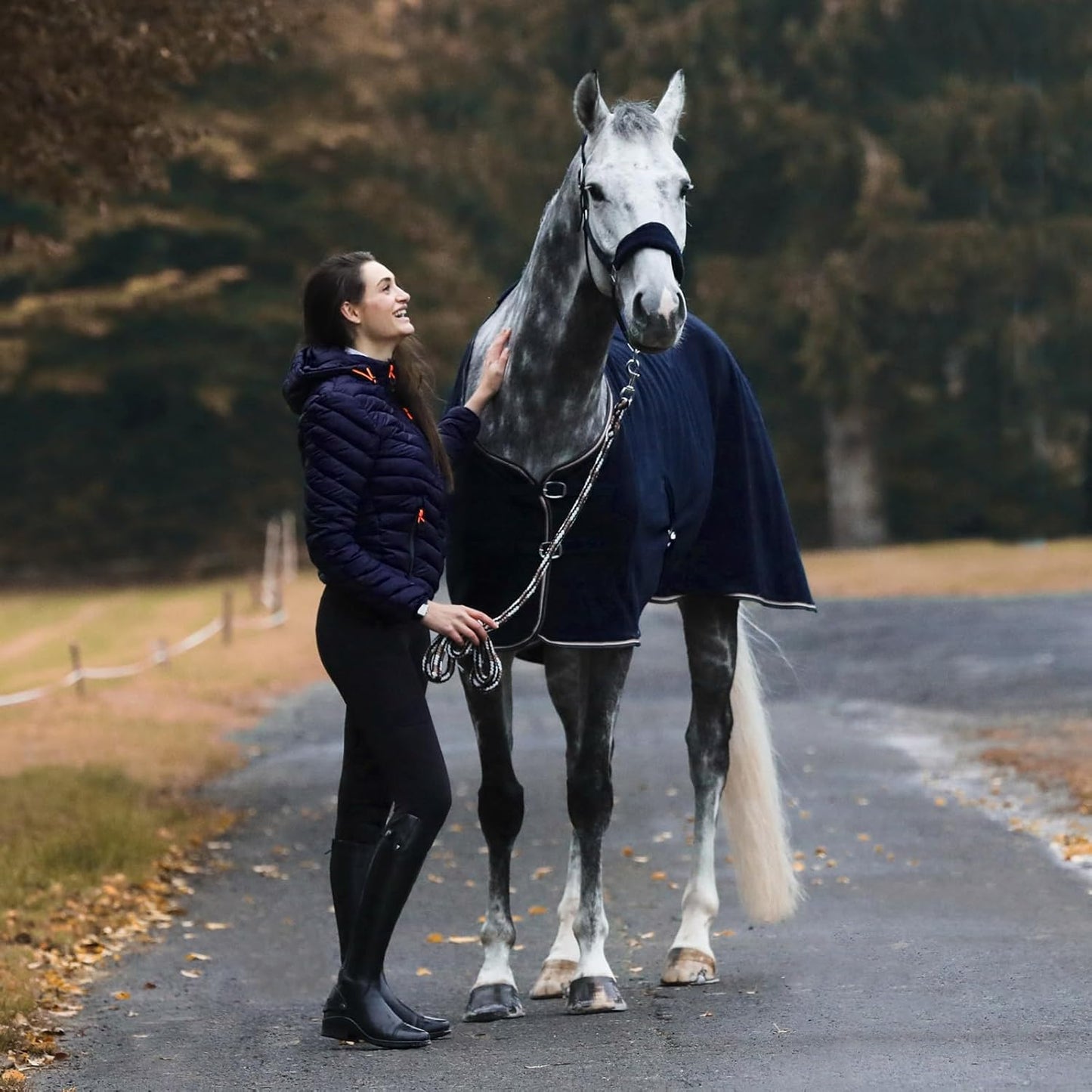 HORZE Kiel Adjustable Horse Halter with Fleece Padding - Dark Navy - Warmblood