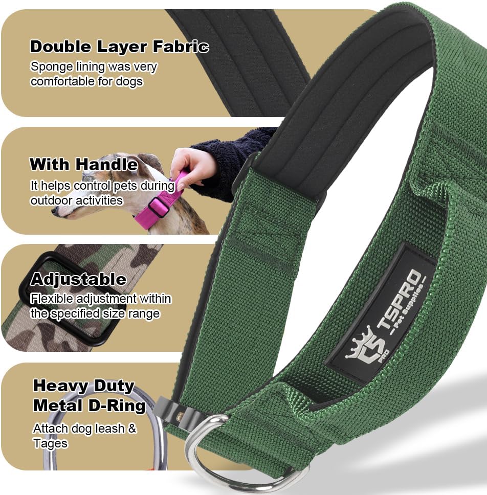 TSPRO Premium Dog Collars Tactical Dog Collar with Handle and Heavy Duty Quick-Release Metal Buckle Durable Thick and Adjustable for Medium to Large Dogs (Gradient Multi-Colored M)