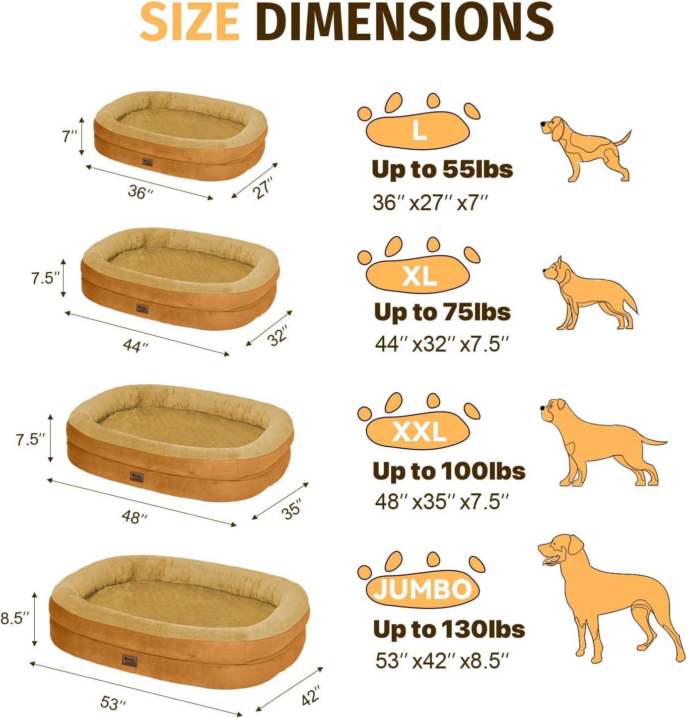 Orthopedic Waterproof Large Dog Bed: Memory Foam Washable Dog Bed with Bolsters - XL Removable Washable Cover for Medium Large Sized Pet - Non-Slip Bottom - Orange
