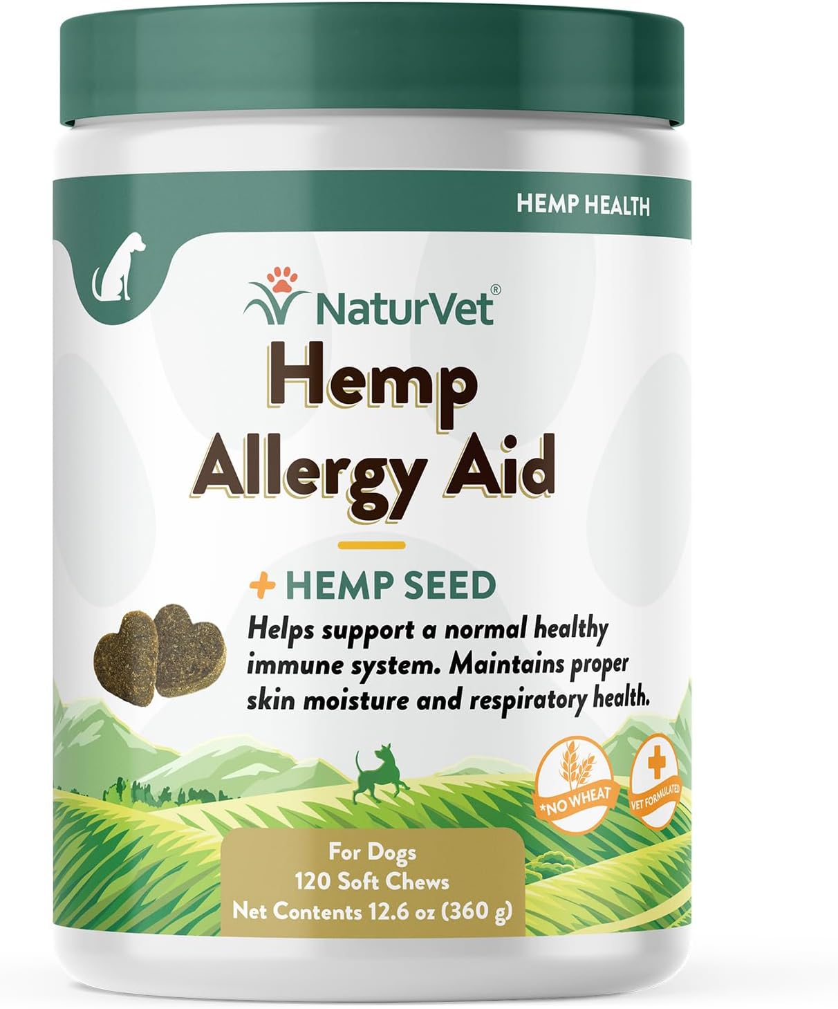 NaturVet Hemp Allergy Aid Supplement for Dogs, Hemp Seed, Antioxidants, Omegas, Dha & Epa for Healthy Skin & Respiratory Health, 120 Count