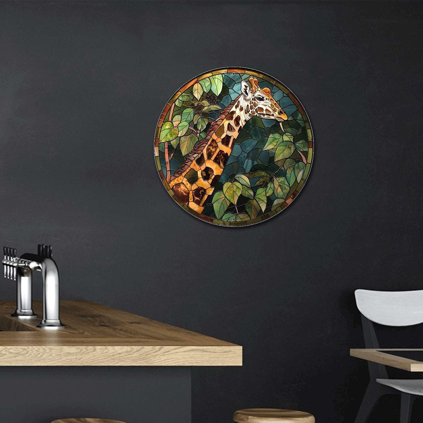 Lygond Metal Giraffe Stained Glass Restroom Tin Sign - 8x8 Inches