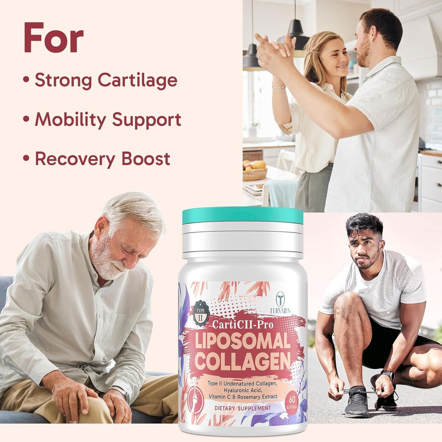 Liposomal Collagen Joint Support Supplement - Undenatured Type II Collagen for Men & Women with Hyaluronic Acid & Vitamin C for Joints Health & Mobility, 180 Softgels