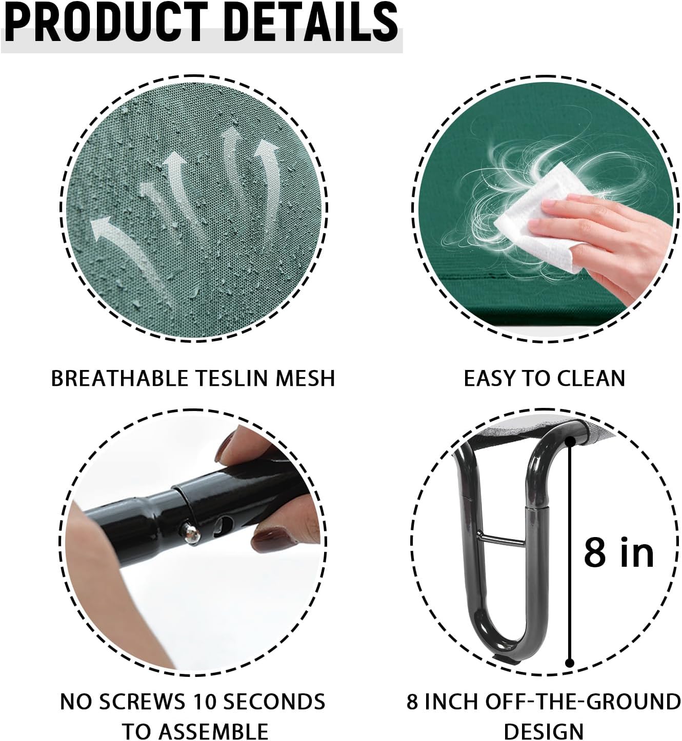 Pettycare Elevated Outdoor Dog Cot - Bed for Large Dogs (XL) Easy Assembly, Waterproof Cooling Dog Bed with Teslin Mesh, Up to 85 lbs, Green