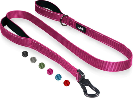 TwoEar 6FT 1IN Strong Rose Dog Leash with 2 Padded Handles, Traffic Handle Extra Control, Comfortable Soft Dual Handle, Auto Lock Hook, Reflective Walking Lead for Small Medium and Large Dogs