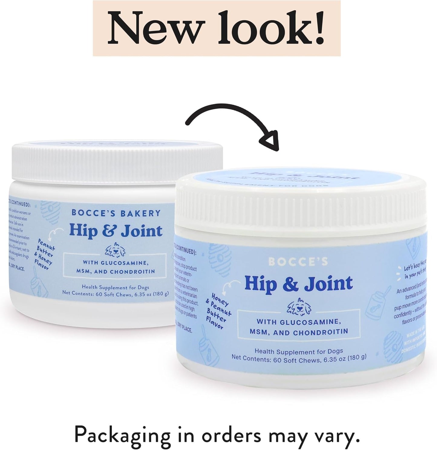 Bocce's Bakery Hip & Joint Supplement for Dogs, Daily Chews Made in The USA with Glucosamine, MSM, and Chondroitin, Supports Healthy Joints, Peanut Butter & Honey, 60 ct