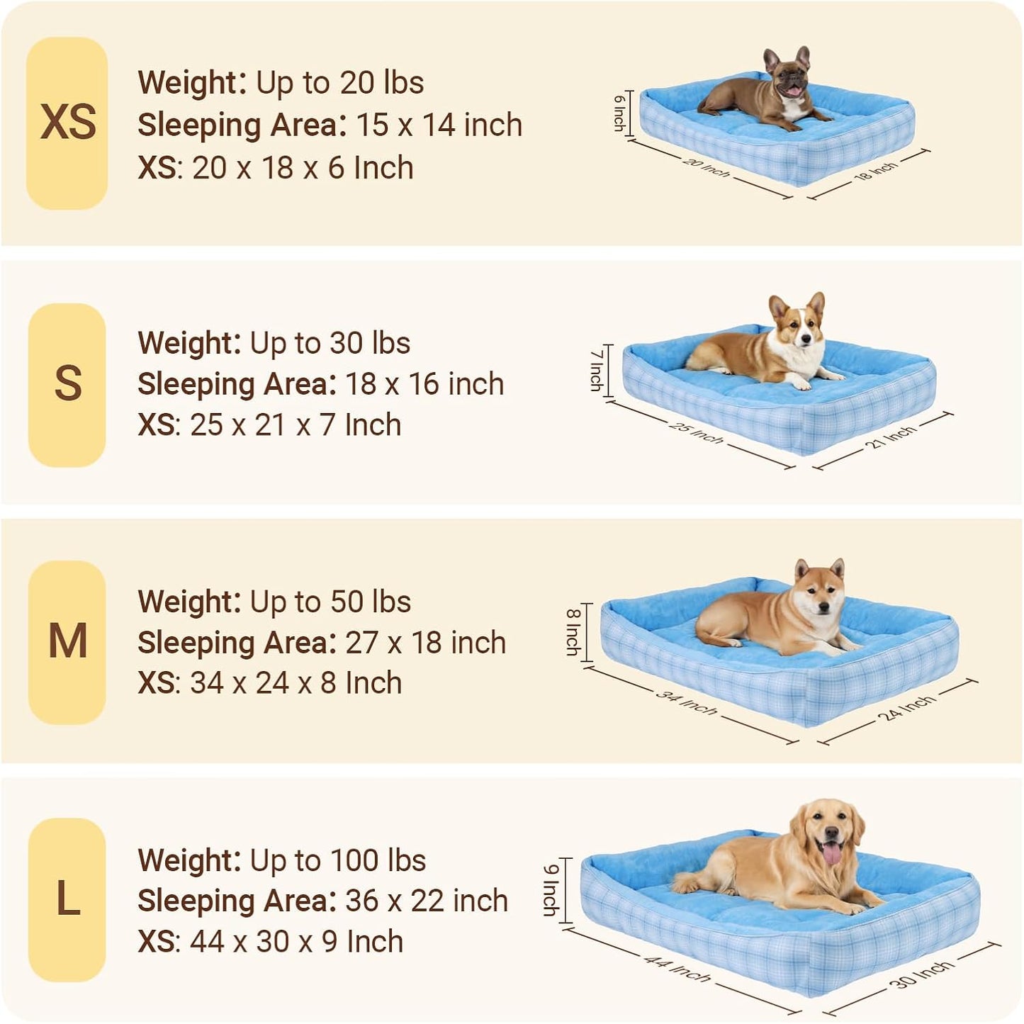 MIHIKK Rectangle Dog Beds for Small Dogs & Cats, Orthopedic Sleeping Pet Bed for Couch with Durable Puppy Cuddler and Anti-Slip Bottom Machine Washable 20 * 18 Inch (Blue)