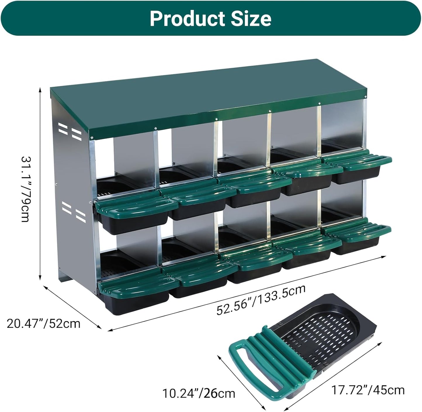 Chicken Nesting Box, 10 Hole 2 Layer Hen Nest Boxes, Roll Away Eggs Laying Boxes,Cleanable Pull Out Hen Roosting Boxes