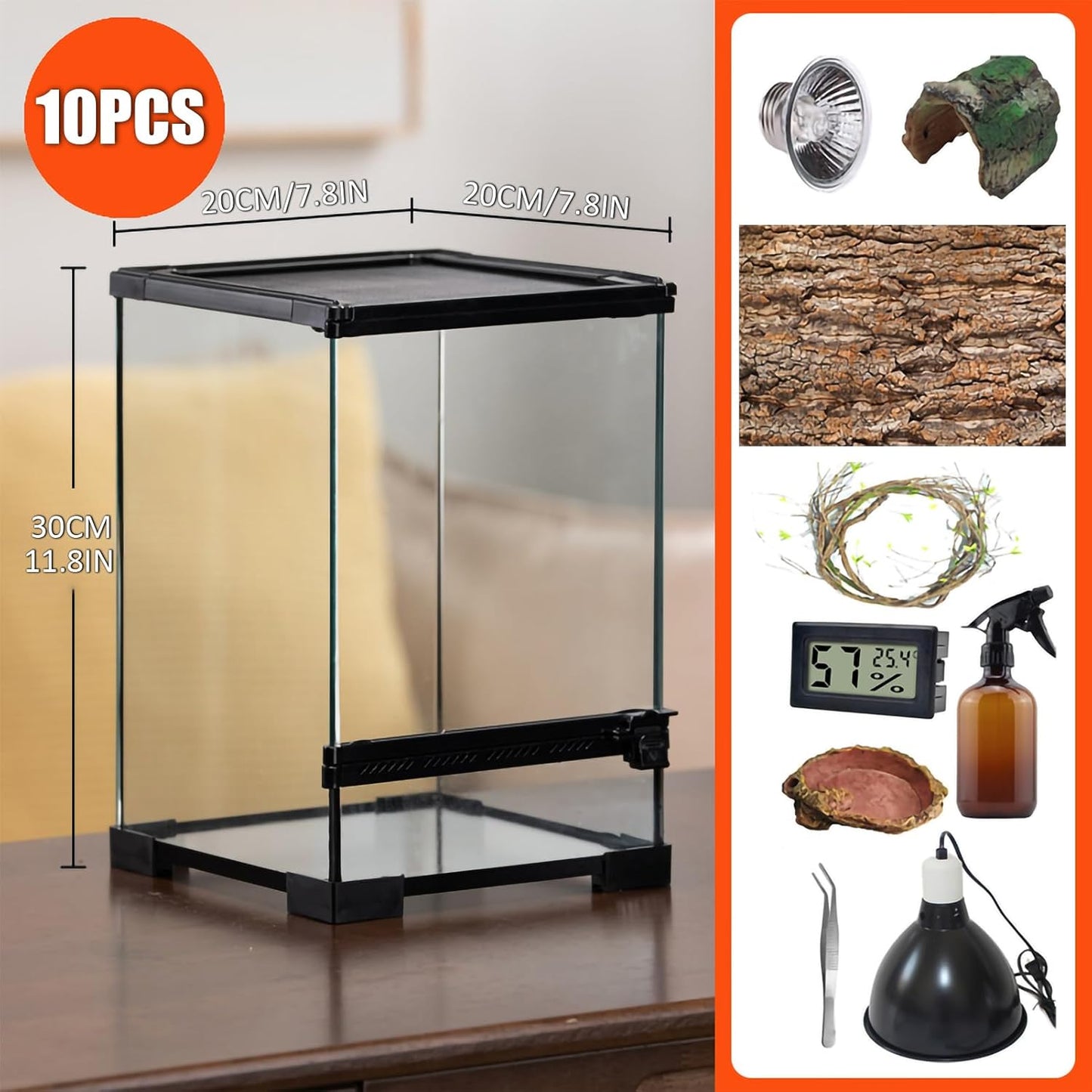 SARUFO Reptile Terrariums Tank (10 PCS) Front Opening Door 8"x8"x12" Amphibian Tank Starter Kit, Suitable for Small Reptiles Such as Geckos, Snakes, Lizards, Chameleons, Serpents