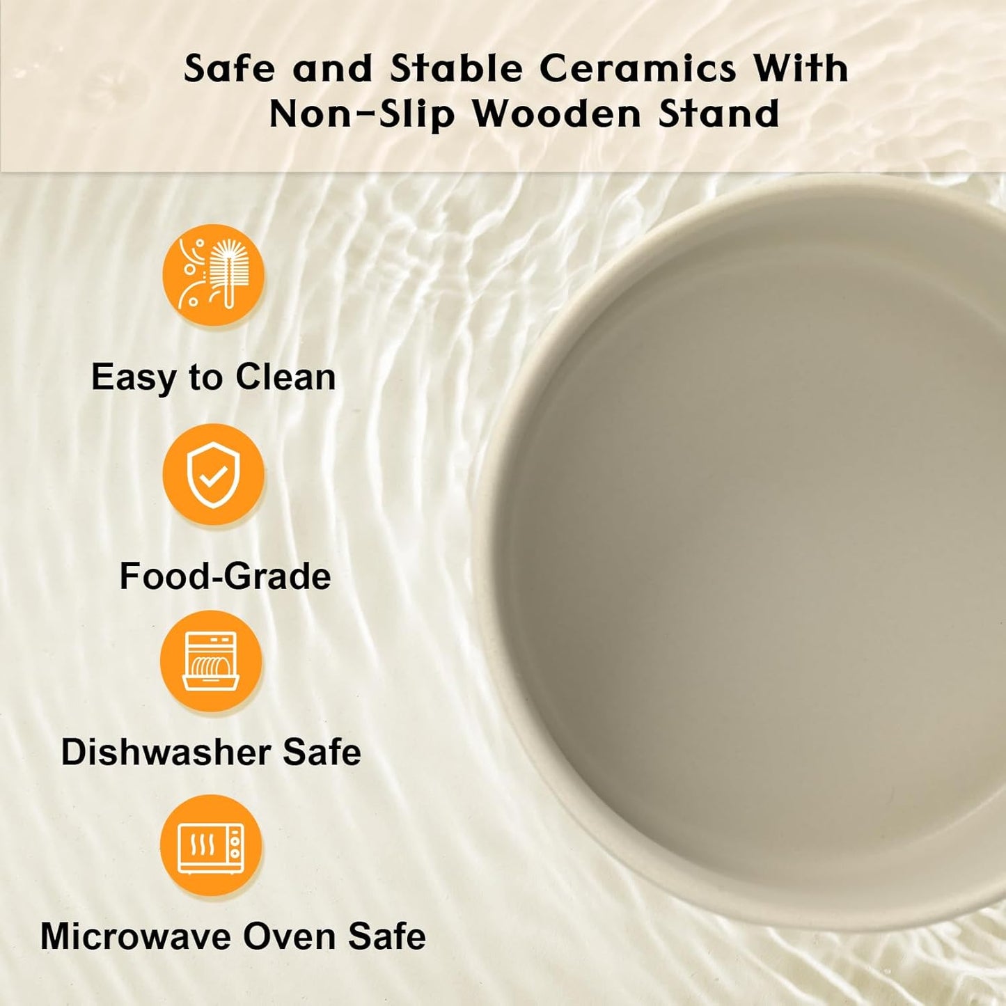 SPUNKYJUNKY Ceramic Elevated Dog Bowls 2 Pack - 5.1inch Raised Dog Bowls with Non-Slip Wooden Stand for Small Dogs Dishwasher Safe(Grey,13.5OZ*2)