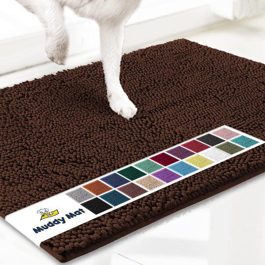 Muddy Mat® AS-SEEN-ON-TV Highly Absorbent Microfiber Door Mat and Pet Rug, Non Slip Thick Washable Area and Bath Mat Soft Chenille for Kitchen Bathroom Bedroom Indoor and Outdoor - Brown XXL 60"X48"