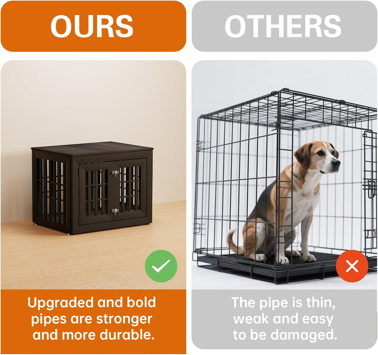 32" Heavy Duty Dog Crate Furniture for Small,Medium and Large Dogs,Rustic Wooden Dog Cage Kennel Indoor Furniture with Waterproof Top,Decorative Pet House Side End Table (Black & Grey)