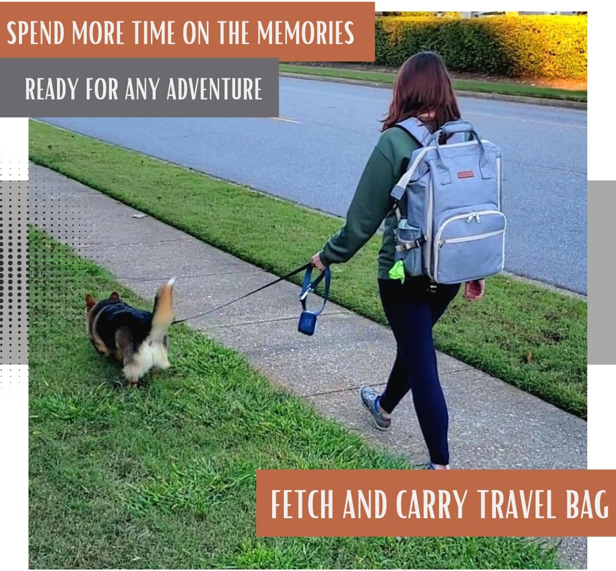 Tito's Closet Dog Travel Bag Includes Dog Travel Accessories 2-Pack Dog Travel Bowl, 2 Dog Food Containers, Dog Treat Bag (Gray), DB2024