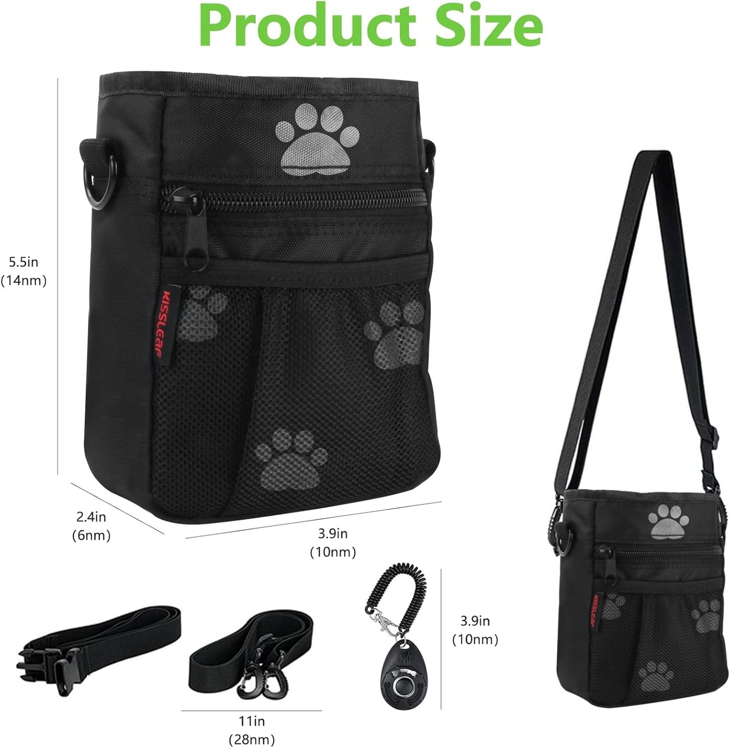 Dog Treat Pouches for Pet Training, Treat Pouches for Pet Training,Large Dog Treat Training Pouch and Dog Clicker,Dog Training Treat Pouch Built-in Poop Bag Dispenser-Black Pattern.